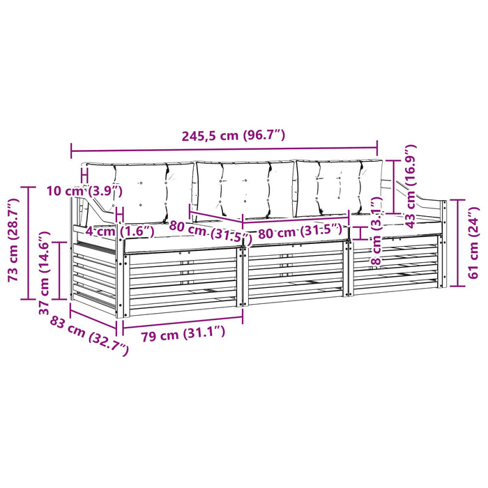 Set de canapele de exterior cu pernă 3 pcs Alb și Bej Poliester WALTI