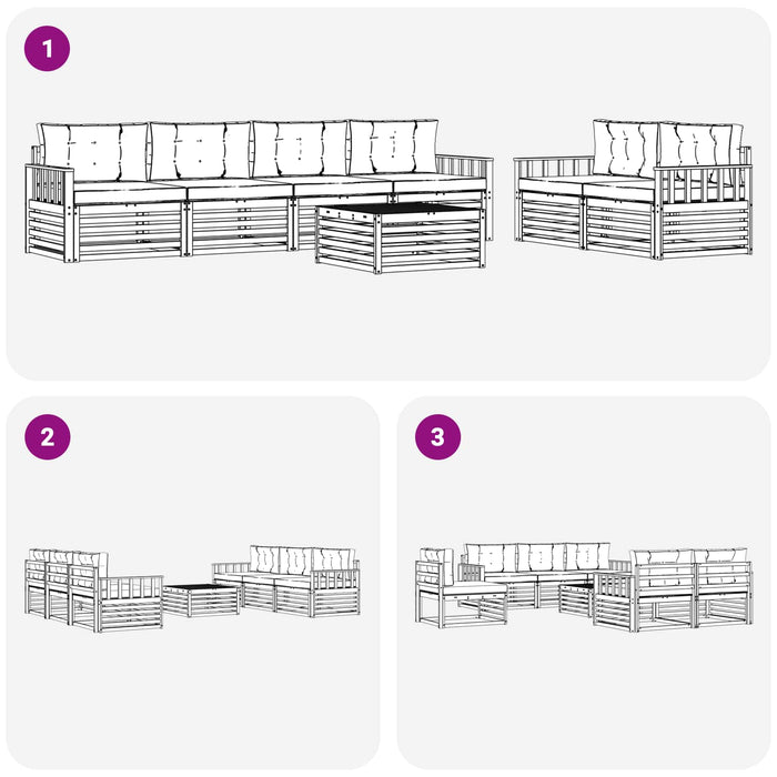 Set de canapele de exterior cu pernă 7 pcs Alb și Bej Poliester WALTI