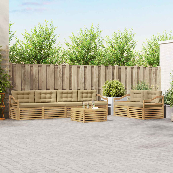 Set de canapele de exterior cu pernă 7 pcs Alb și Bej Poliester WALTI