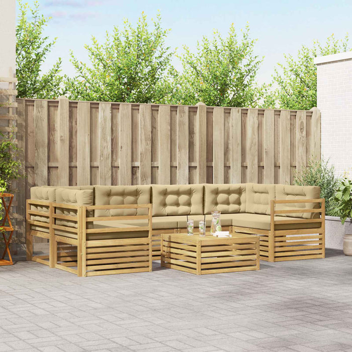 Set de canapele de exterior cu pernă 7 pcs Alb și Bej Poliester WALTI