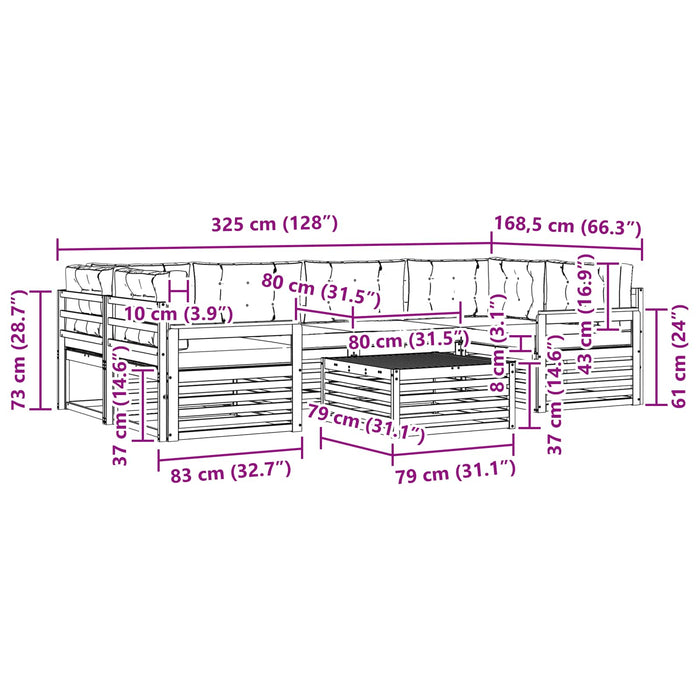 Set de canapele de exterior cu pernă 7 pcs Alb și Bej Poliester WALTI