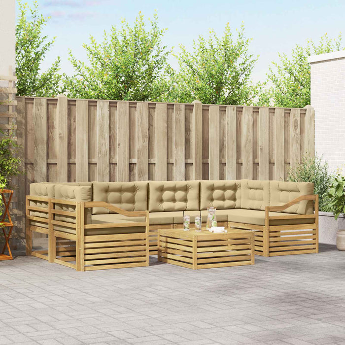 Set de canapele de exterior cu pernă 7 pcs Alb și Bej Poliester WALTI