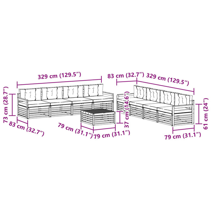 Set de canapele de exterior 9 pcs Alb și crem Poliester WALTI