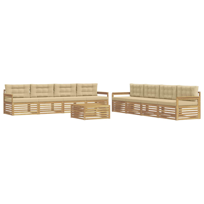 Set de canapele de exterior cu pernă 9 pcs Alb și Bej Poliester WALTI