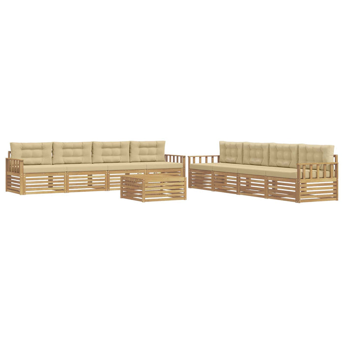 Set de canapele de exterior cu pernă 9 pcs Alb și Bej Poliester WALTI