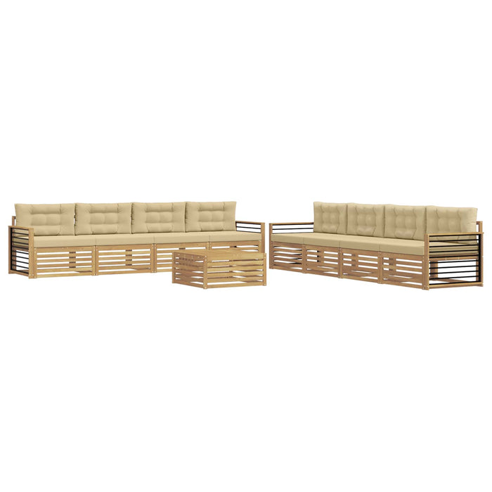 Set de canapele de exterior cu pernă 9 pcs Alb și Bej Poliester WALTI