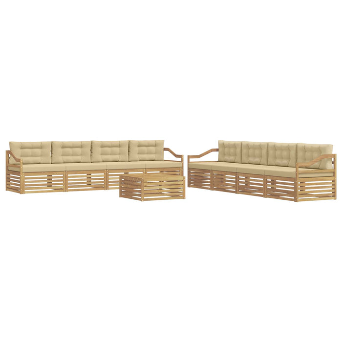 Set de canapele de exterior cu pernă 9 pcs Alb și Bej Poliester WALTI