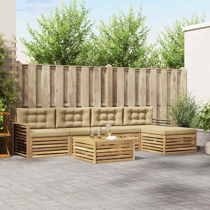 Set de canapele de exterior cu pernă 7 pcs Alb și Bej Poliester WALTI