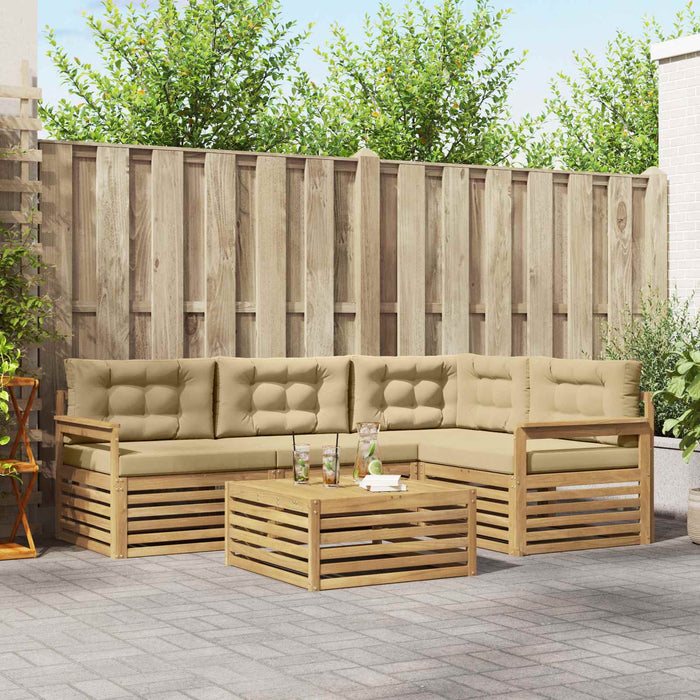 Set de canapele de exterior cu pernă 6 pcs Alb și Bej Poliester WALTI