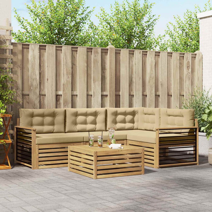 Set de canapele de exterior cu pernă 6 pcs Alb și Bej Poliester WALTI