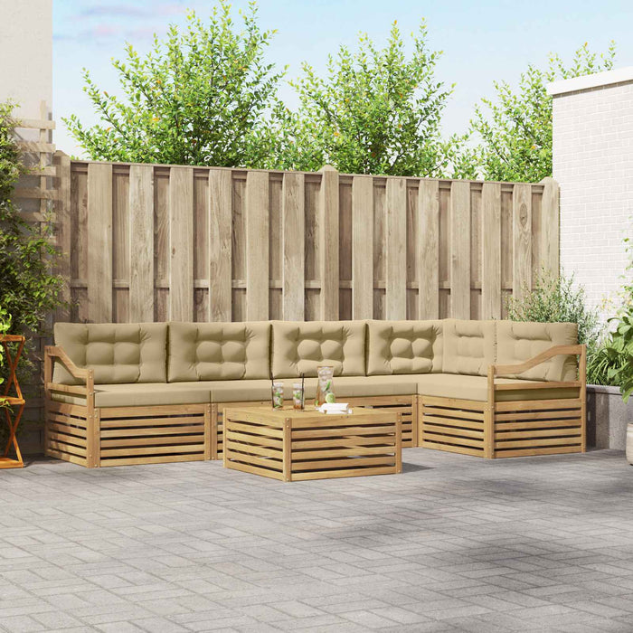 Set de canapele de exterior cu pernă 6 pcs Alb și Bej Poliester WALTI