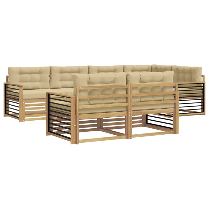 Set de canapele de exterior cu pernă 7 pcs Alb și Bej Poliester WALTI