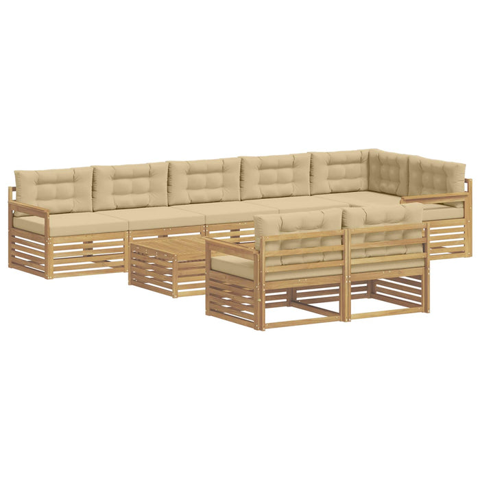 Set de canapele de exterior cu pernă 9 pcs Alb și Bej Poliester WALTI