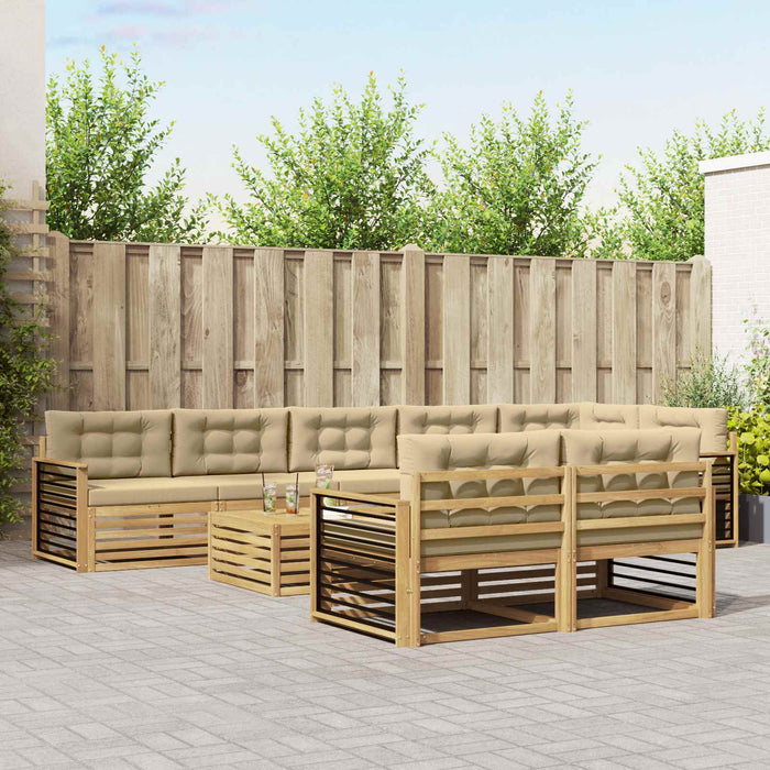 Set de canapele de exterior cu pernă 9 pcs Alb și Bej Poliester WALTI