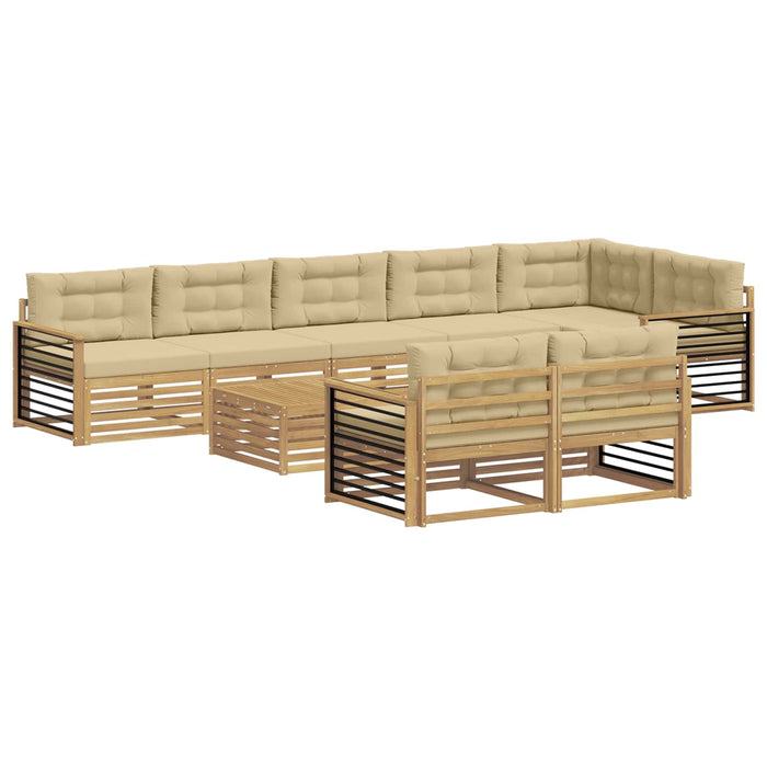 Set de canapele de exterior cu pernă 9 pcs Alb și Bej Poliester WALTI