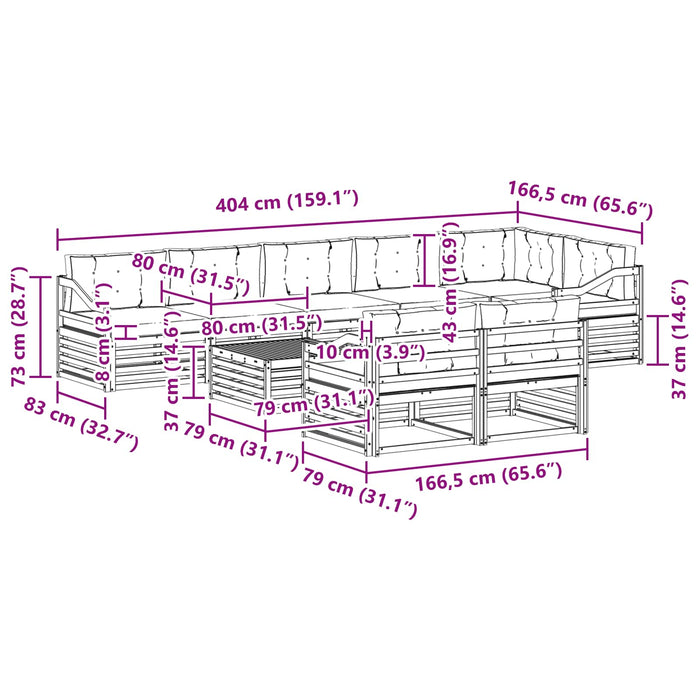 Set de canapele de exterior cu pernă 9 pcs Alb și crem WALTI