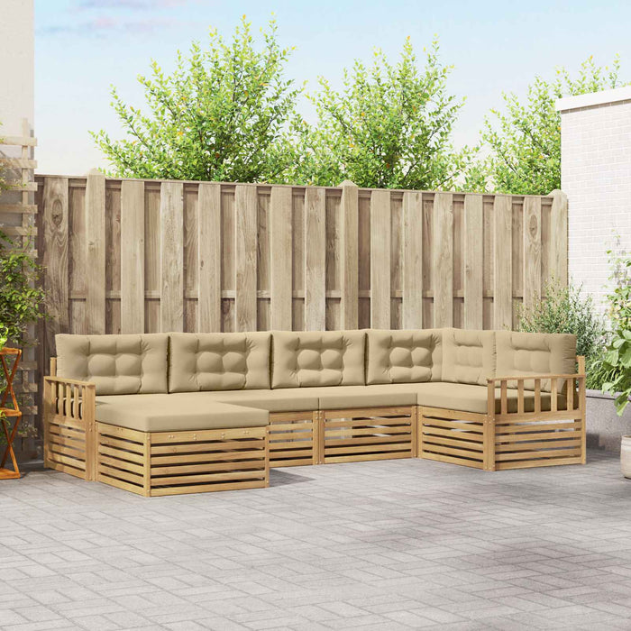 Set de canapele de exterior cu pernă 6 pcs Alb și Bej Poliester WALTI