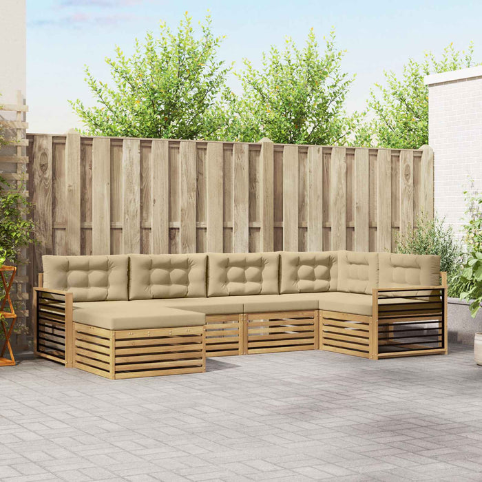 Set de canapele de exterior cu pernă 6 pcs Alb și Bej Poliester WALTI