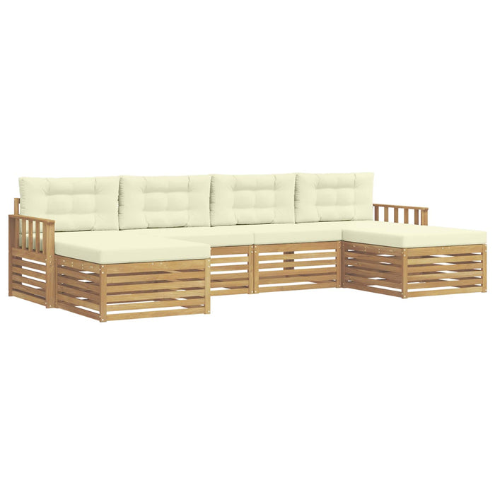 Seturi de canapele 6 pcs Alb și crem Lemn Solid de Acacia WALTI