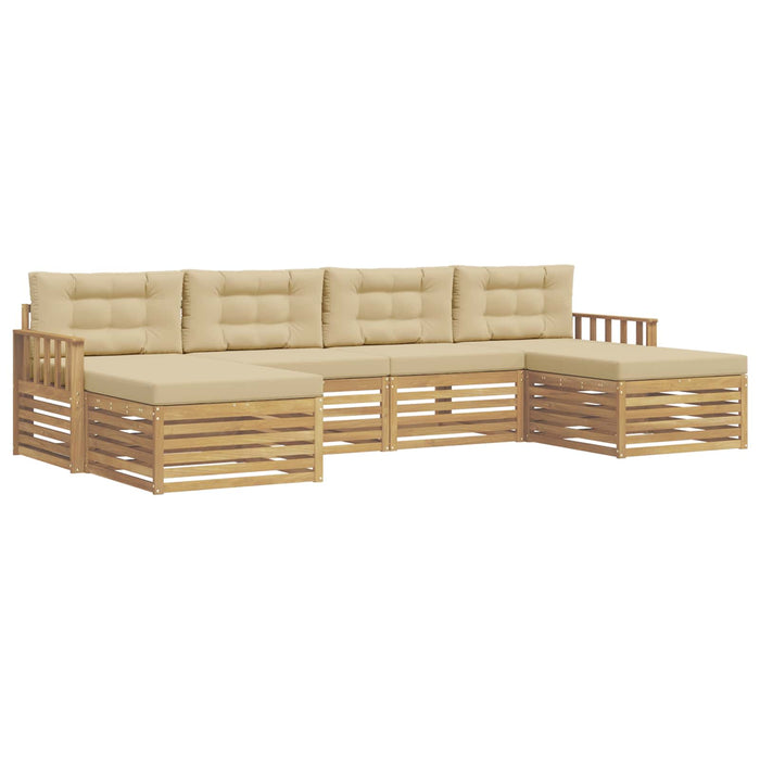 Seturi de canapele 6 pcs Alb și Bej Lemn Solid de Acacia WALTI