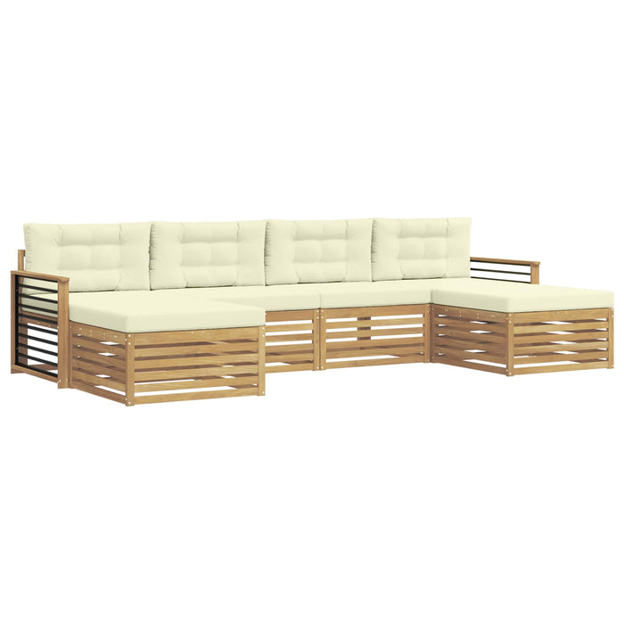 Seturi de canapele 6 pcs Alb și crem Lemn Solid de Acacia WALTI
