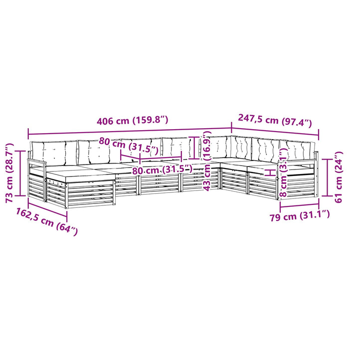 Set de canapele de exterior cu pernă 8 pcs Alb și Bej WALTI