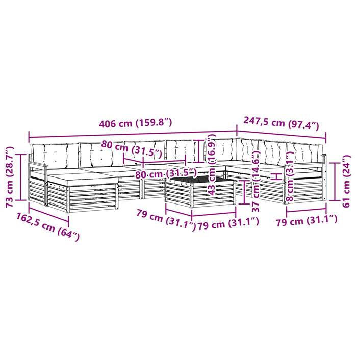 Set de canapele de exterior cu pernă 9 pcs Alb și crem WALTI