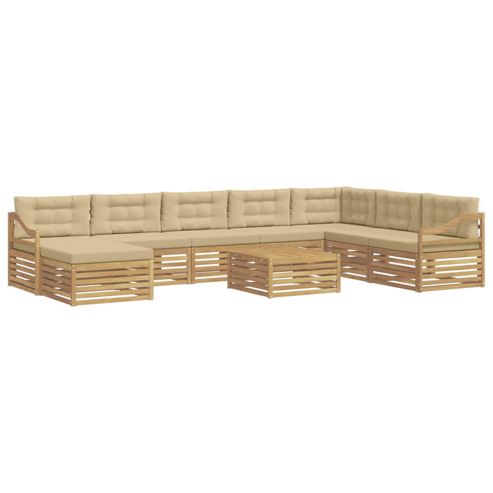 Set de canapele de exterior cu pernă 9 pcs Alb și Bej Poliester WALTI