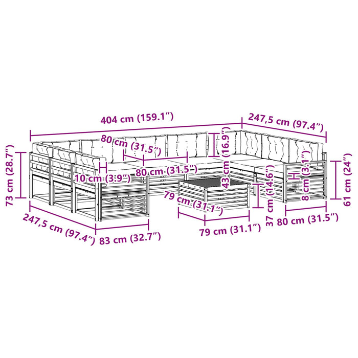 Set de canapele de exterior cu pernă 10 pcs Alb și antracit WALTI