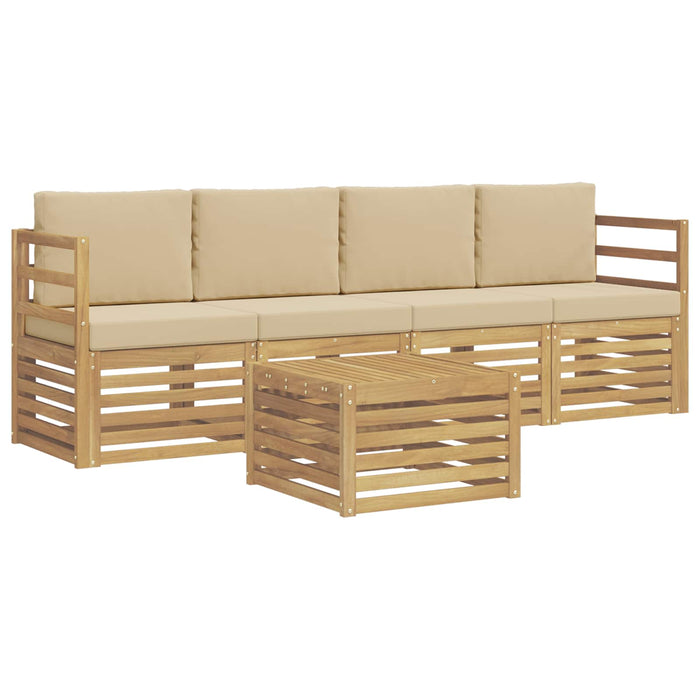 Set de canapele de exterior cu pernă 5 pcs Alb și Bej Poliester WALTI