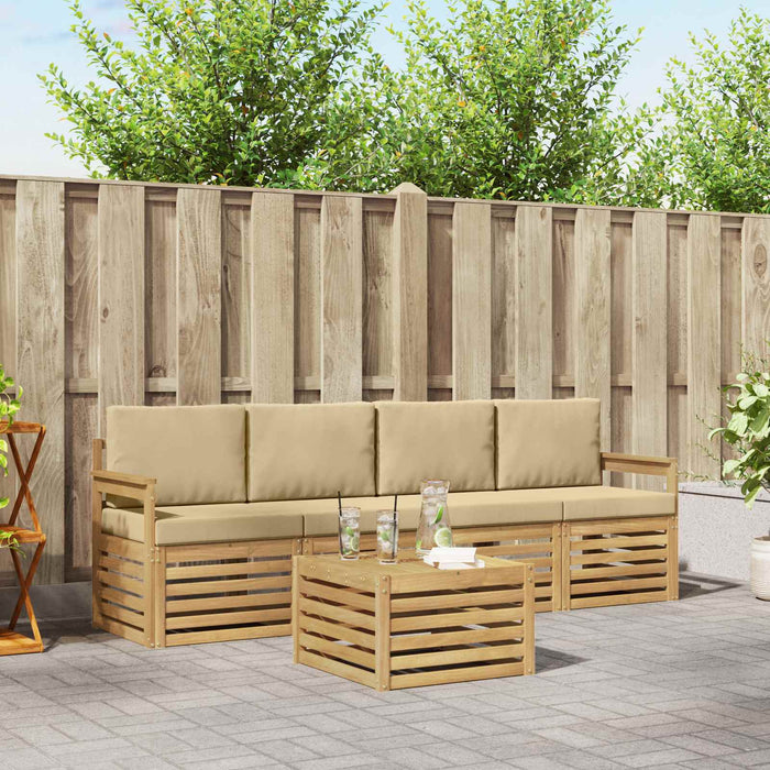 Set de canapele de exterior cu pernă 5 pcs Alb și Bej Poliester WALTI
