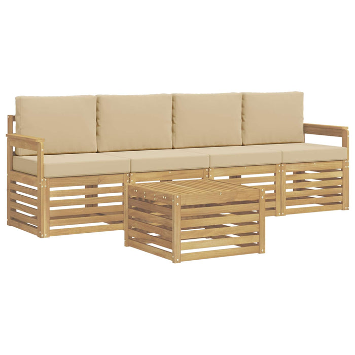 Set de canapele de exterior cu pernă 5 pcs Alb și Bej Poliester WALTI