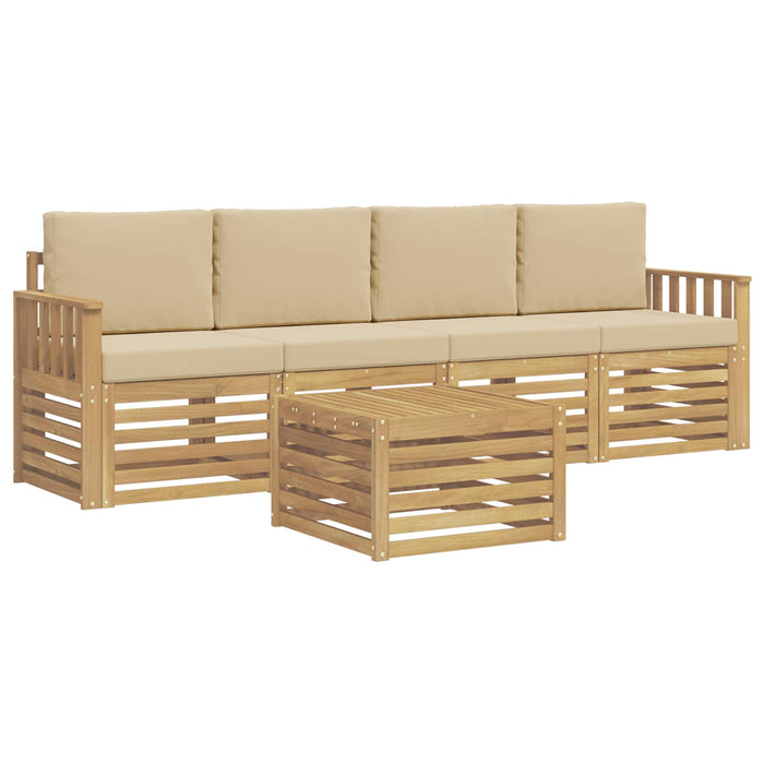Set de canapele de exterior cu pernă 5 pcs Alb și Bej Poliester WALTI