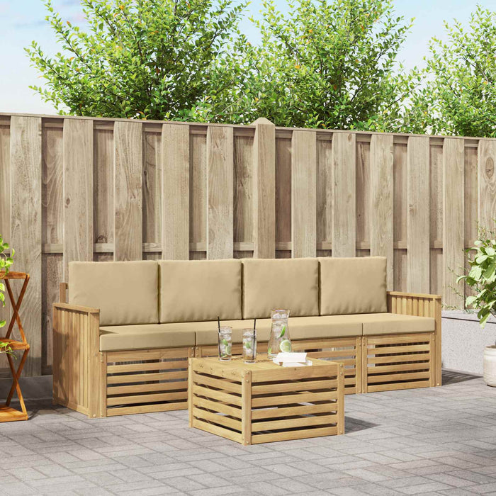 Set de canapele de exterior cu pernă 5 pcs Alb și Bej Poliester - WALTI WALTI