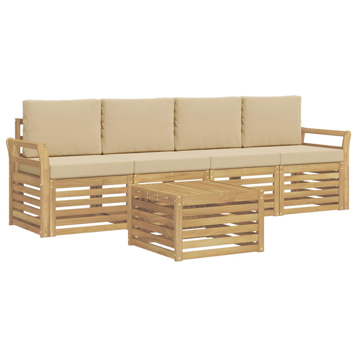 Set de canapele de exterior cu pernă 5 pcs Alb și Bej Poliester - WALTI WALTI
