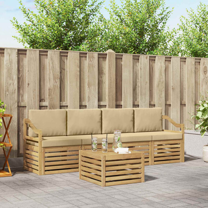 Set de canapele de exterior cu pernă 5 pcs Alb și Bej Poliester WALTI