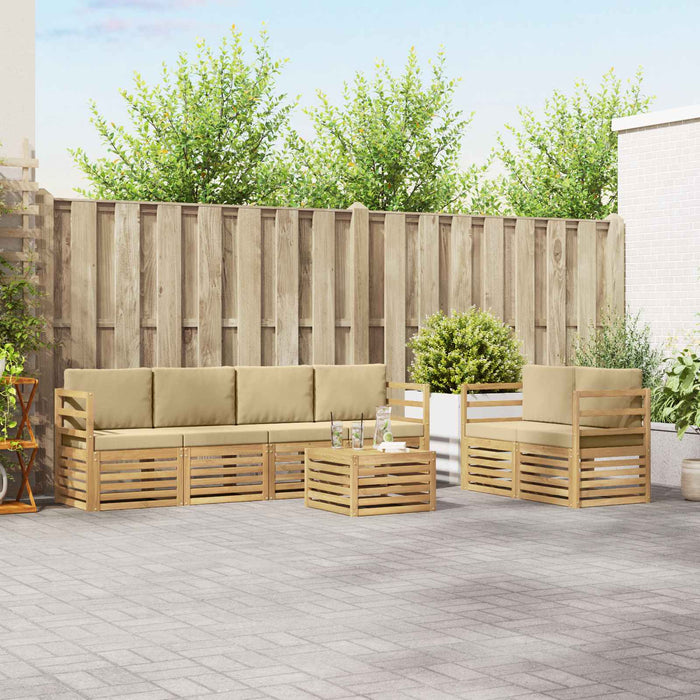 Set de canapele de exterior cu pernă 7 pcs Alb și Bej Poliester WALTI