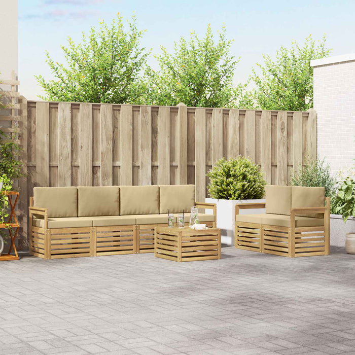 Set de canapele de exterior cu pernă 7 pcs Alb și Bej Poliester WALTI