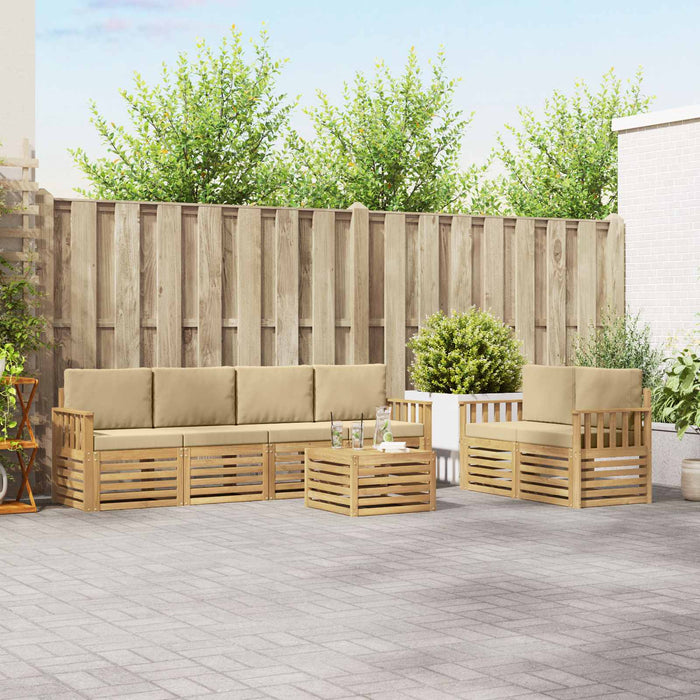 Set de canapele de exterior cu pernă 7 pcs Alb și Bej Poliester WALTI