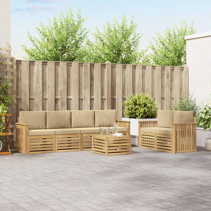 Set de canapele de exterior cu pernă 7 pcs Alb și Bej Poliester - WALTI WALTI