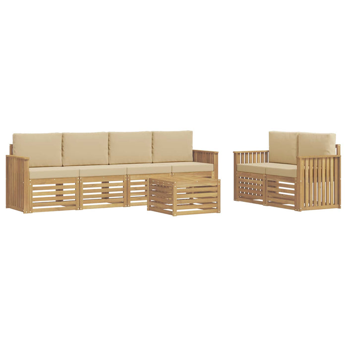 Set de canapele de exterior cu pernă 7 pcs Alb și Bej Poliester - WALTI WALTI