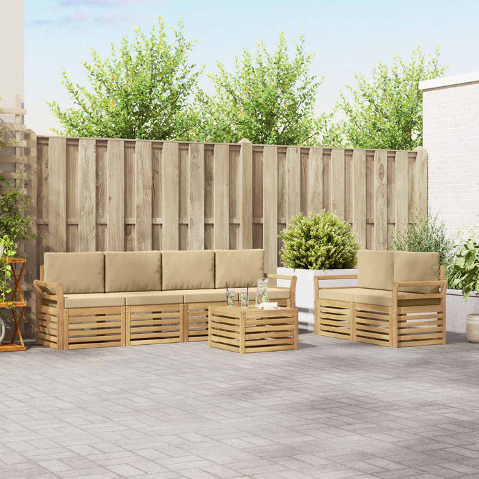 Set de canapele de exterior cu pernă 7 pcs Alb și Bej Poliester WALTI