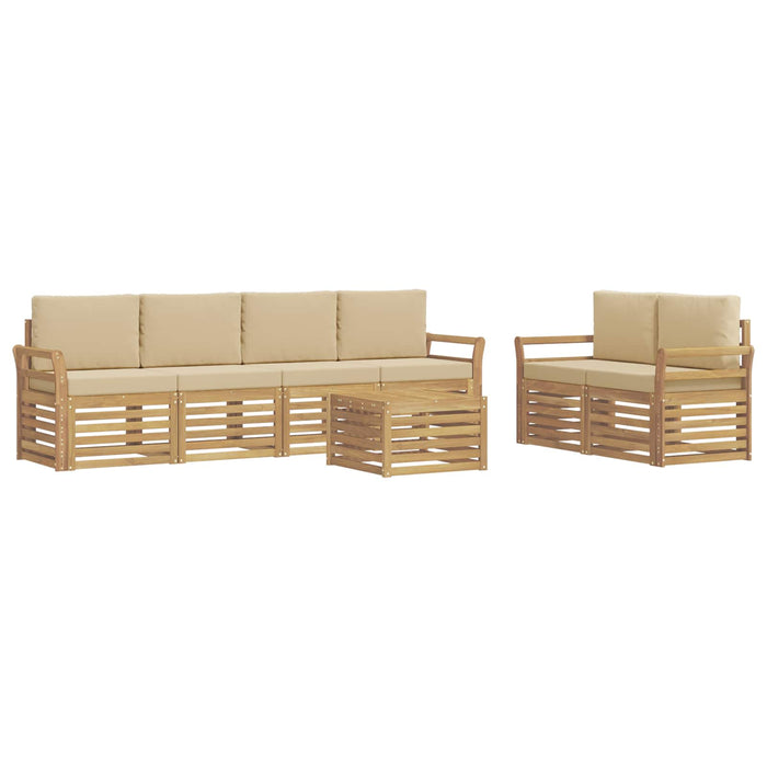 Set de canapele de exterior cu pernă 7 pcs Alb și Bej Poliester WALTI
