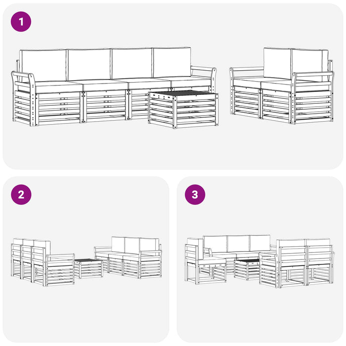Set de canapele de exterior cu pernă 7 pcs Alb și Bej Poliester WALTI