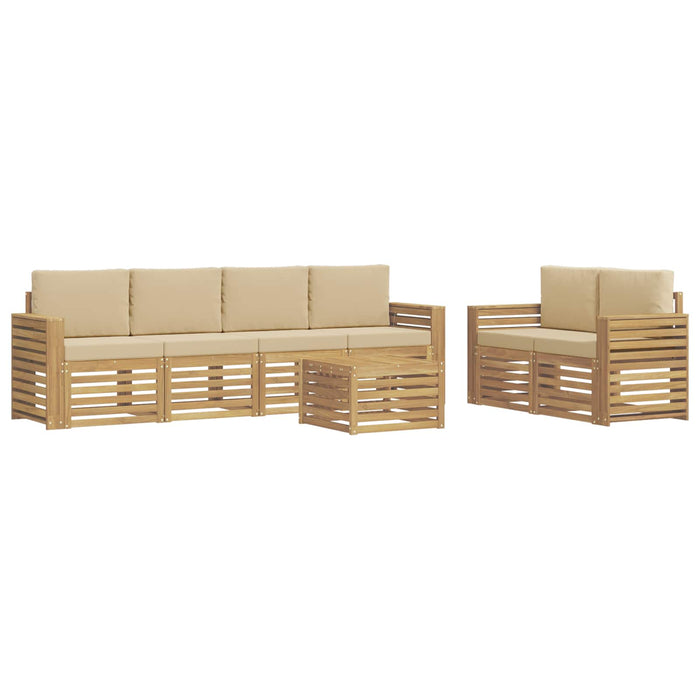 Set de canapele de exterior cu pernă 7 pcs Alb și Bej Poliester - WALTI WALTI
