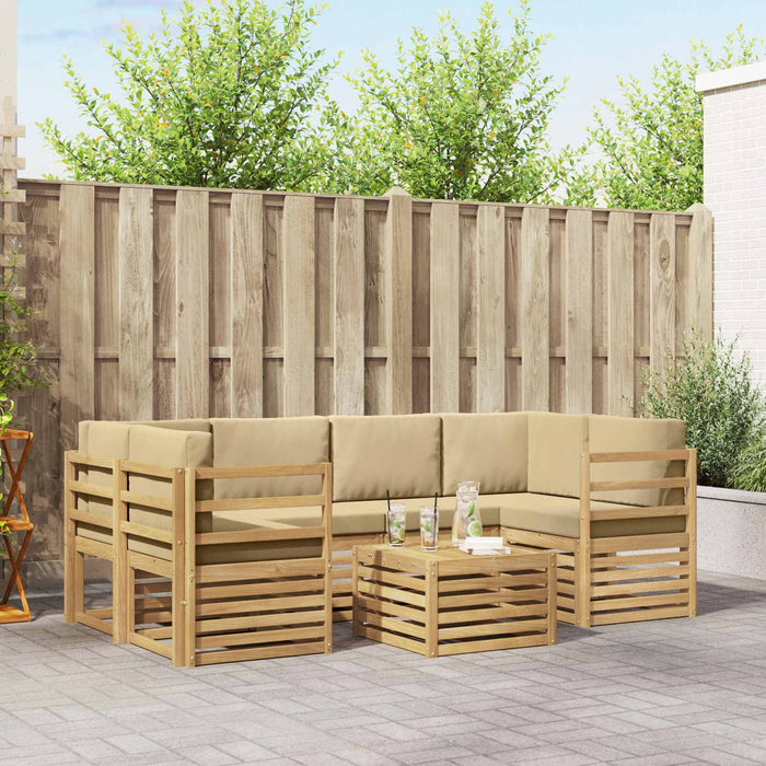 Set de canapele de exterior cu pernă 7 pcs Alb și Bej Poliester WALTI