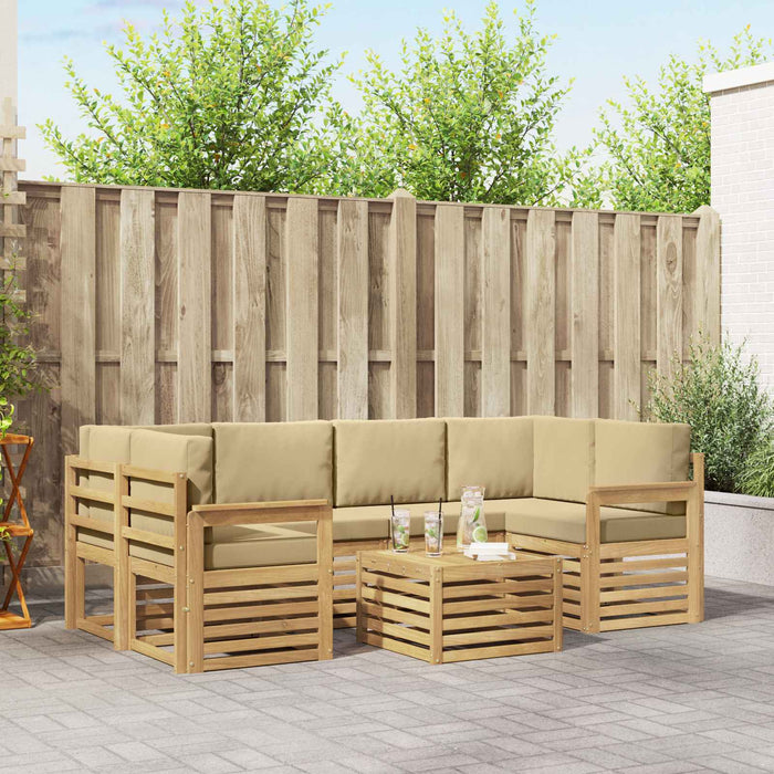 Set de canapele de exterior cu pernă 7 pcs Alb și Bej Poliester WALTI
