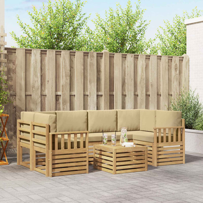 Set de canapele de exterior cu pernă 7 pcs Alb și Bej Poliester WALTI