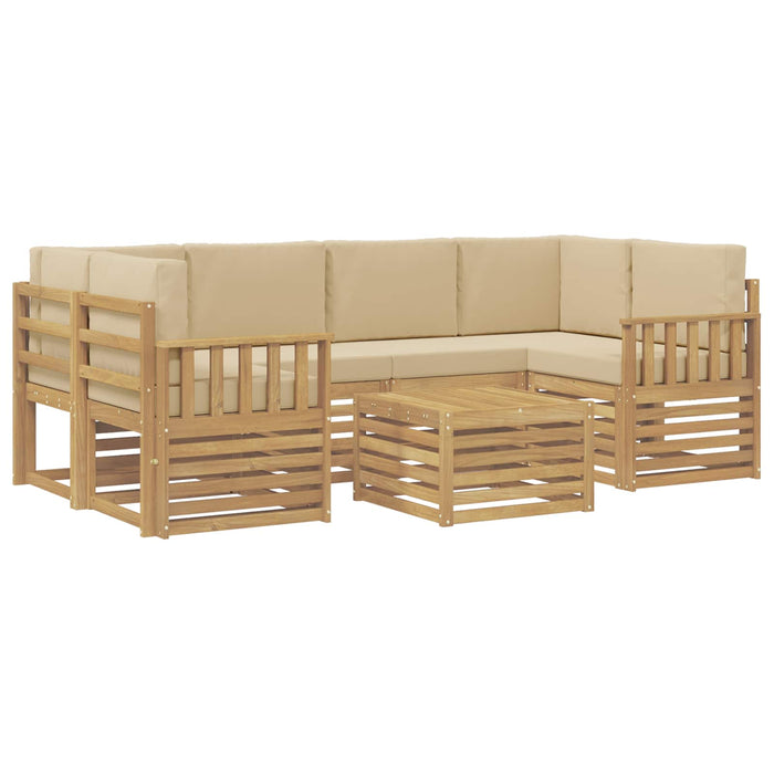 Set de canapele de exterior cu pernă 7 pcs Alb și Bej Poliester WALTI