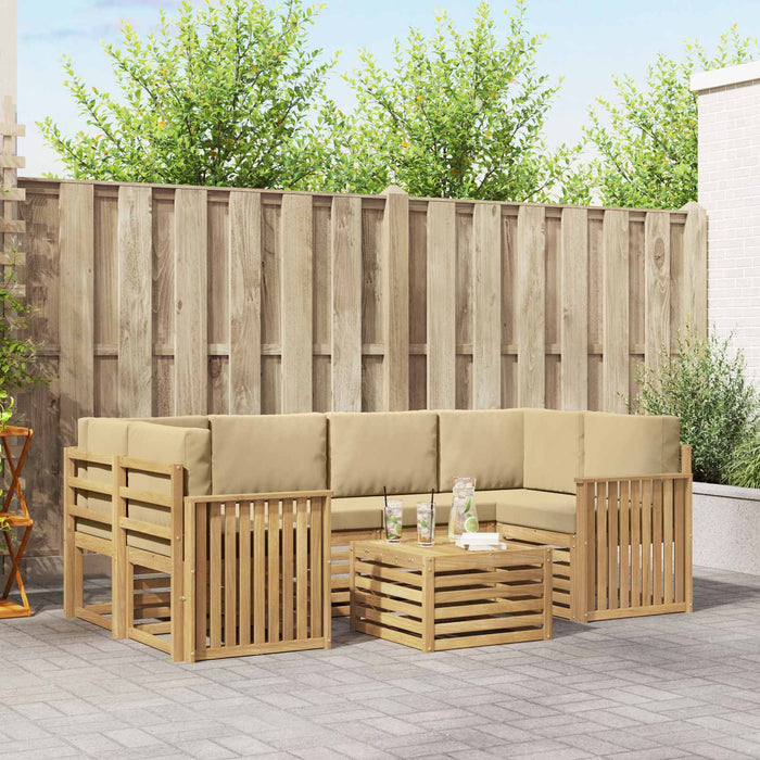 Set de canapele de exterior cu pernă 7 pcs Alb și Bej Poliester - WALTI WALTI